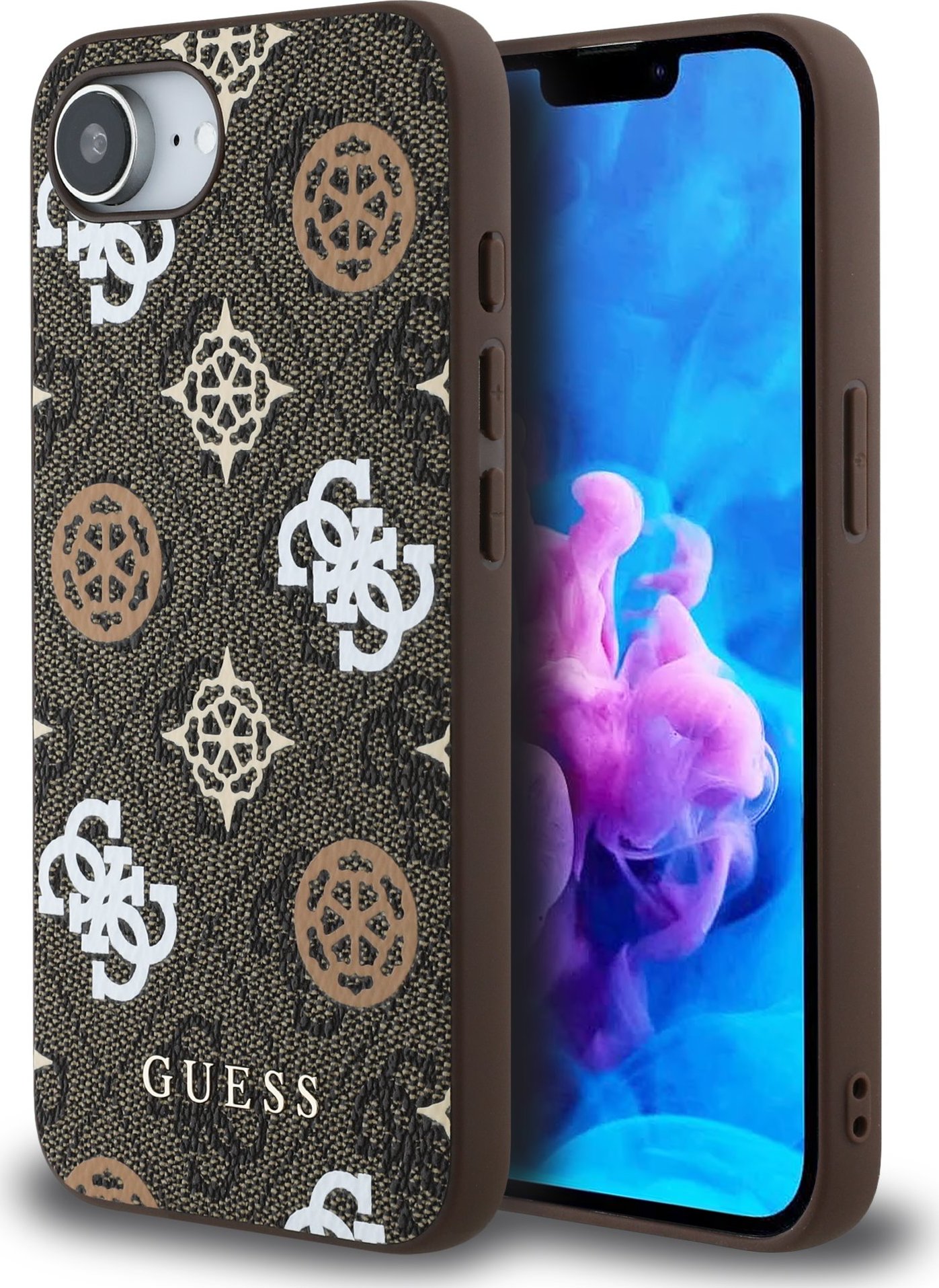 Pouzdro Guess PU 4G Peony s MagSafe pro iPhone 16e - hnědé