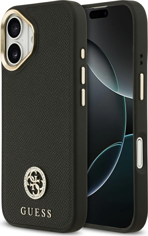 Pouzdro Guess Grained Strass Logo MagSafe pro iPhone 17 - černé