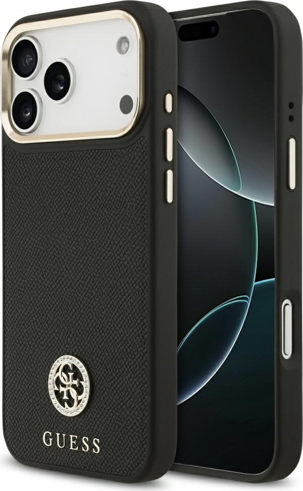 Pouzdro Guess Grained Strass Logo MagSafe pro iPhone 17 Pro Max - černé