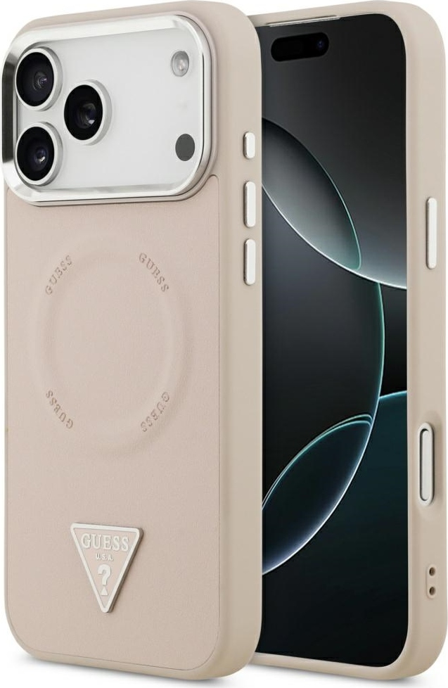 Pouzdro Guess MagSafe s trojúhelníkovým logem pro iPhone 17 Pro Max - růžové