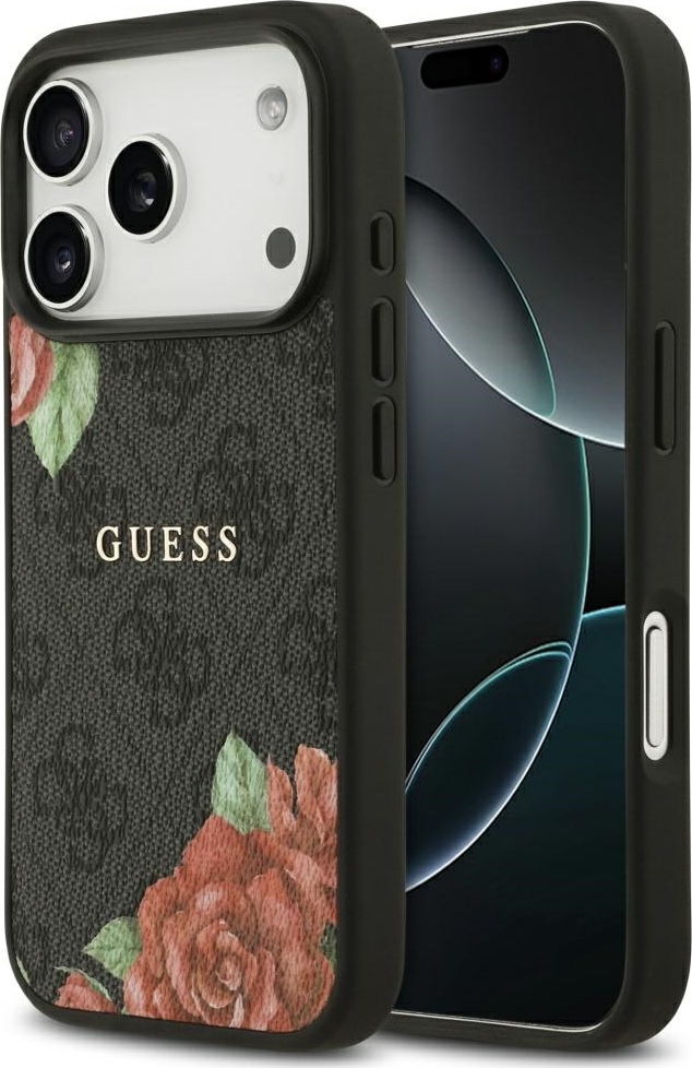 Pouzdro Guess 4G Flowers Print MagSafe pro iPhone 17 Pro Max - černé