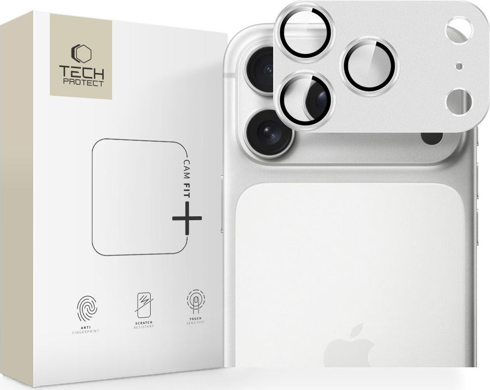 Ochranné sklo na čočku fotoaparátu TECH-PROTECT CAMFULL FIT+ IPHONE 17 PRO MAX SILVER