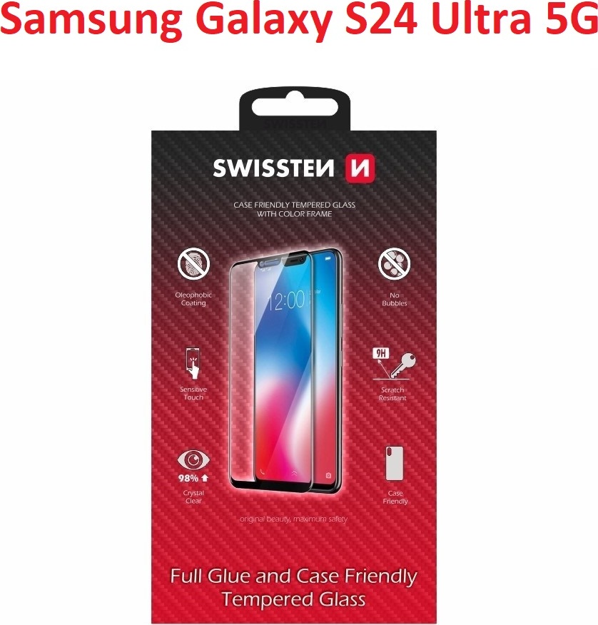 SKLO SWISSTEN FULL GLUE, COLOR FRAME, CASE FRIENDLY PRO SAMSUNG S928 GALAXY S24 ULTRA 5G ČERNÉ