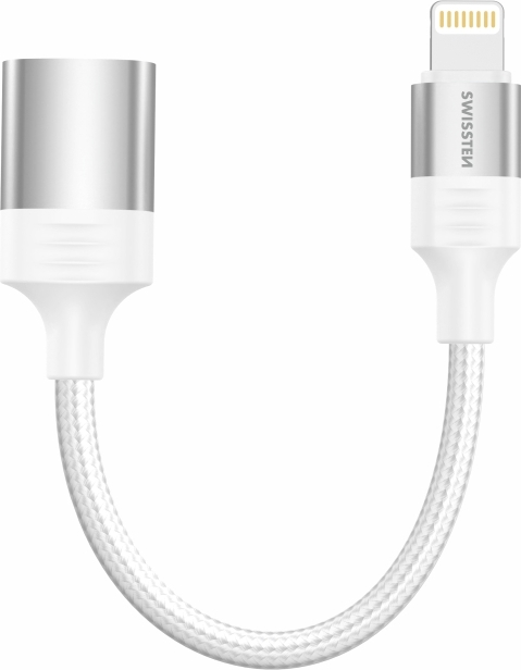 OTG ADAPTÉR SWISSTEN TEXTILE LIGHTNING (samec) / USB-A (samice) 0,12 M BÍLÝ