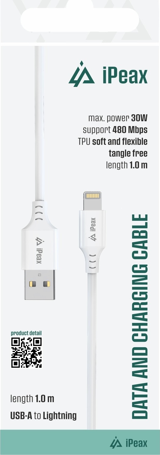 iPEAX TPU KABEL USB-A / LIGHTNING 1M, USB 2.0 BÍLÝ
