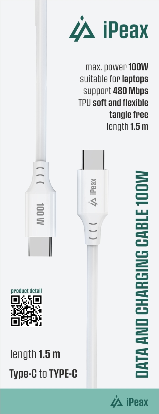 iPEAX TPU KABEL USB-C / USB-C 1,5M, 5A, 100W BÍLÝ