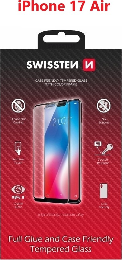 SKLO SWISSTEN FULL GLUE, COLOR FRAME, CASE FRIENDLY PRO APPLE IPHONE AIR ČERNÉ