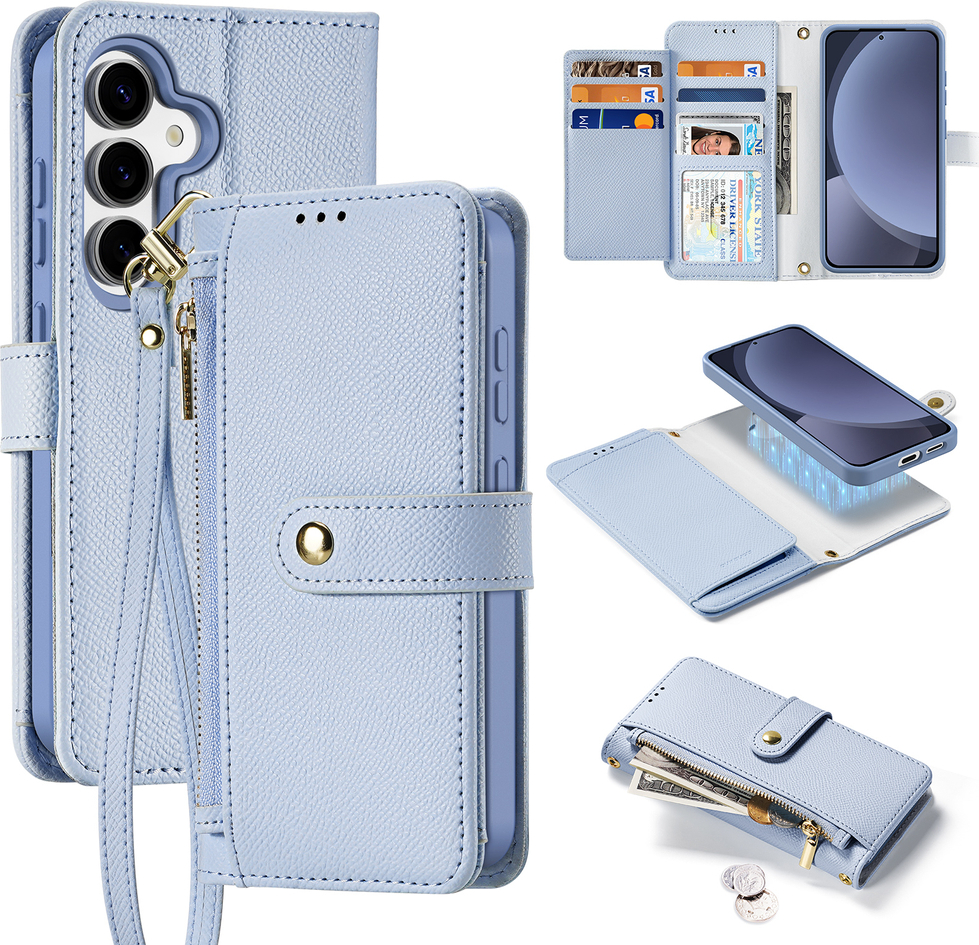 Kožené pouzdro Dux Ducis Lawa pro Samsung Galaxy S25 s odnímatelným magnetickým peněženkou - modré