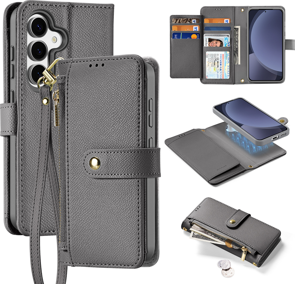Dux Ducis Lawa Leather Case for Samsung Galaxy S25 with Detachable Magnetic Wallet - Gray