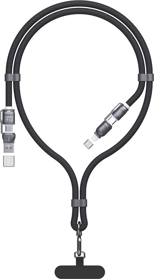 Dudao L20MAX 4v1 Kabel / Šňůrka na krk USB-A / USB-C / Lightning PD QC 65W 1,5m - Černá