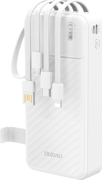 Powerbanka Dudao K11 Pro 20000mAh s vestavěnými kabely - bílá
