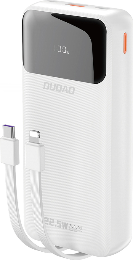 Powerbanka Dudao K15Pro 20000mAh 22,5W PD USB-C / USB-A / Vestavěné kabely Lightning a USB-C - bílá