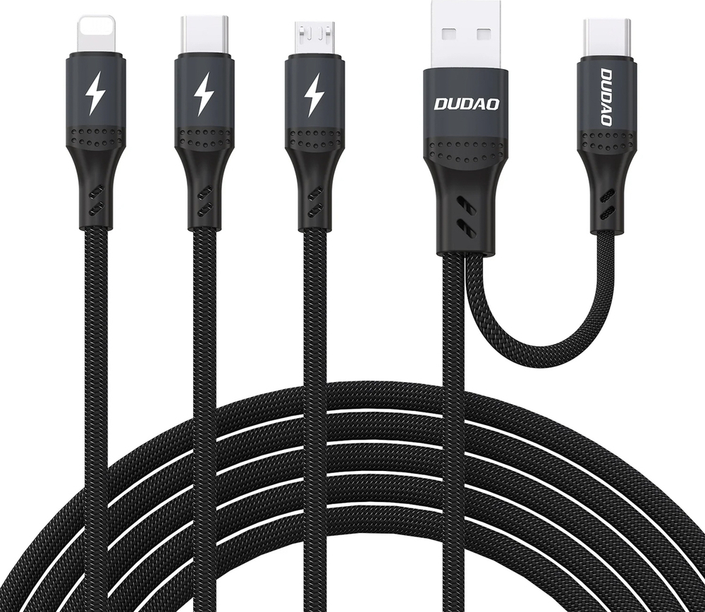 Kabel Dudao L3W USB-A/USB-C na Lightning/USB-C/MicroUSB 66W - černý