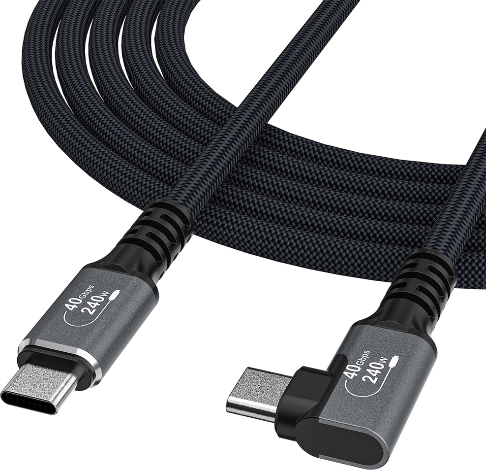 Wozinsky WPS1-UY41S USB-C Thunderbolt 4 240W úhlový zahnutý kabel 1,5 m 4K - černý