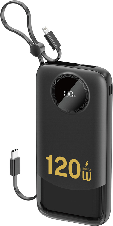 Powerbanka Dudao K13 10000mAh s vestavěným kabelem USB-C a Lightning - černá