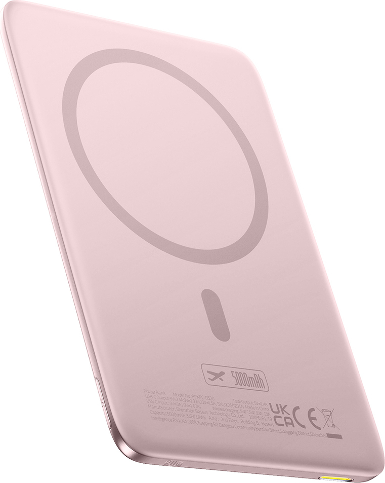Baseus PicoGo AM41 5000mAh 20W ultratenká powerbanka MagSafe kompatibilní s Baseus Simple USB-C 60W 30cm kabelem - růžová