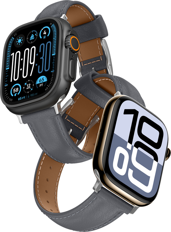 Kožený řemínek AmazingThing Class Band pro Apple Watch 45 / 46 / 49 mm - šedý