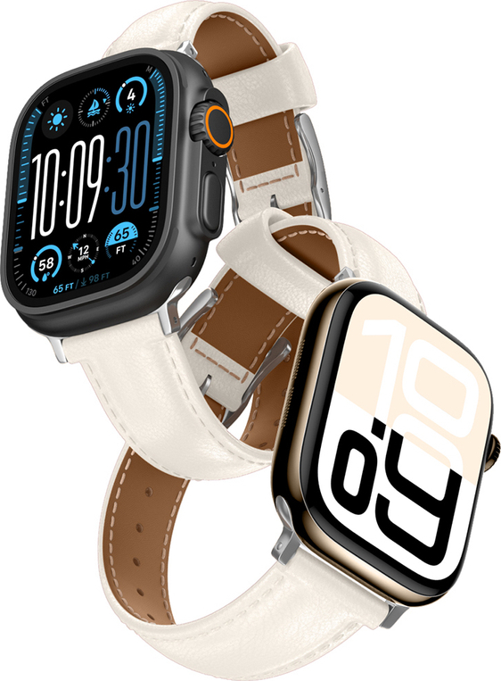 Kožený řemínek AmazingThing Class Band pro Apple Watch 45 / 46 / 49 mm - světle béžový