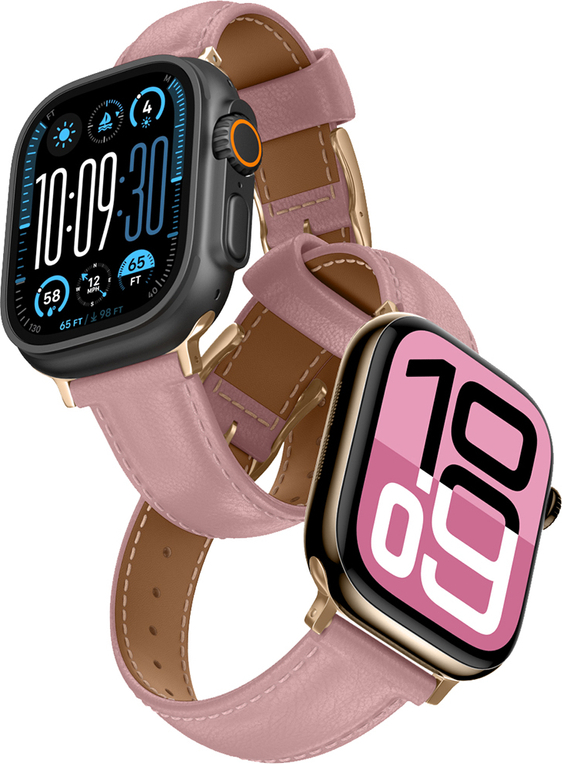 Kožený řemínek AmazingThing Class Band pro Apple Watch 45 / 46 / 49 mm - růžový