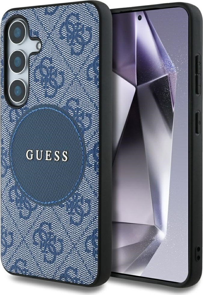 Pouzdro Guess HC MagSafe PU 4G Circle Classic Logo pro Samsung Galaxy S25 modré