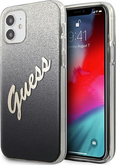 Guess GUHCP12SPCUGLSBK pevný kryt pro iPhone 12 mini 5,4" černý/černý s třpytivým gradientním písmem