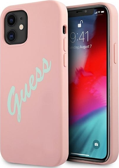 Guess GUHCP12SLSVSPG silikonový vintage kryt pro iPhone 12 mini 5,4" růžovo-zelený/zelenorůžový