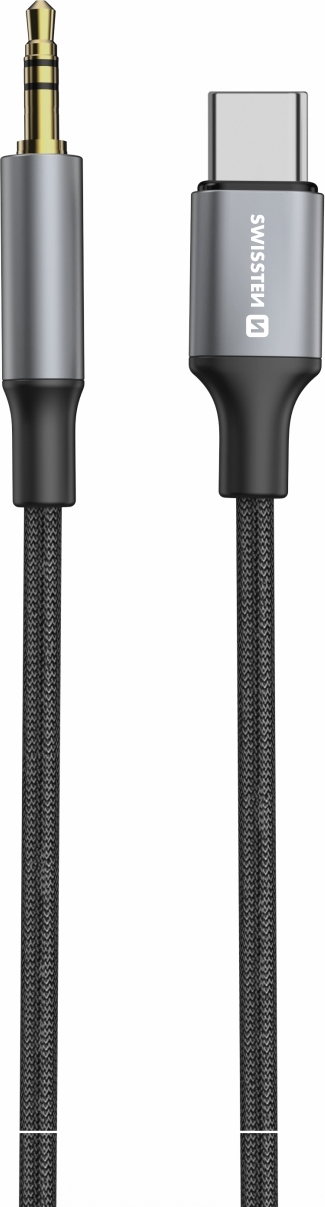 AUDIO ADAPTÉR SWISSTEN TEXTILE USB-C (samec) / 3,5 mm JACK (samec) 1,5M ČERNÝ