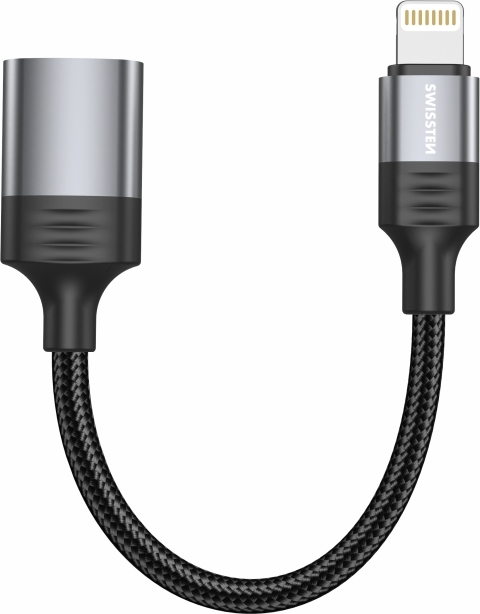 OTG ADAPTÉR SWISSTEN TEXTILE LIGHTNING (samec) / USB-A (samice) 0,12 M ČERNÝ