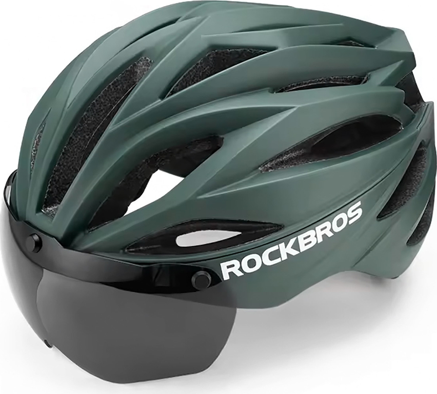 Cyklistická helma Rockbros s kšiltem, odnímatelné ochranné brýle s UV zářením, unisex - zelená