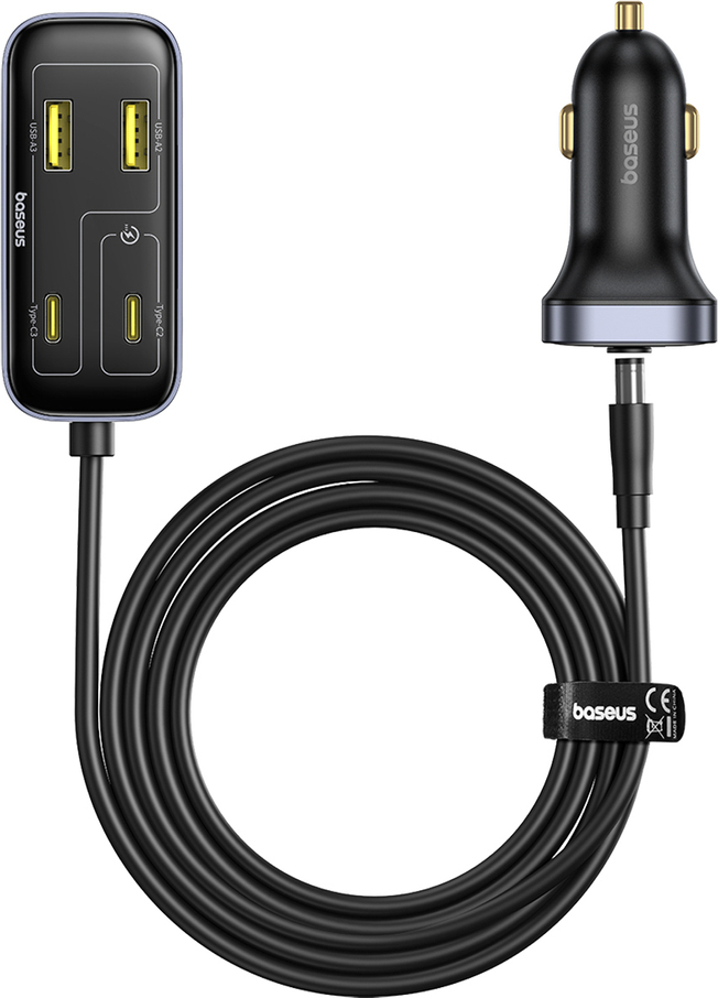 Autonabíječka Baseus BackseatPal L1 110W 3 x USB-A + 3 x USB-C s prodlužovacím kabelem 1,5 m - černá