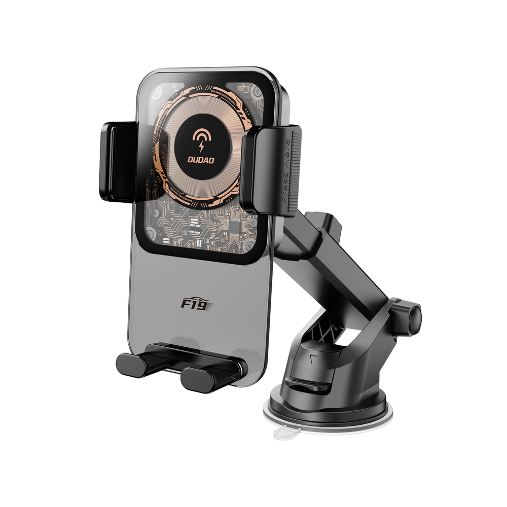 Držák do auta Dudao F19 s upínací svorkou a 15W indukční nabíječkou - černý