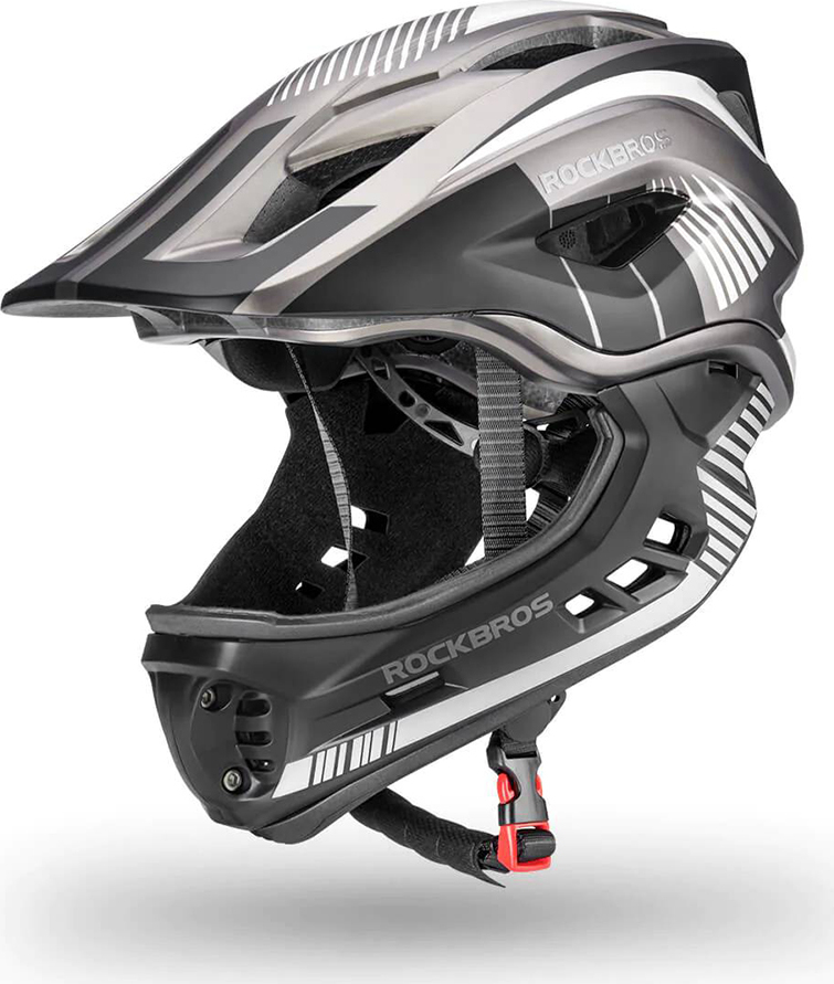 Dětská cyklistická helma Rockbros TT-32SBTG-S s odnímatelnou bradou, velikost S - šedá