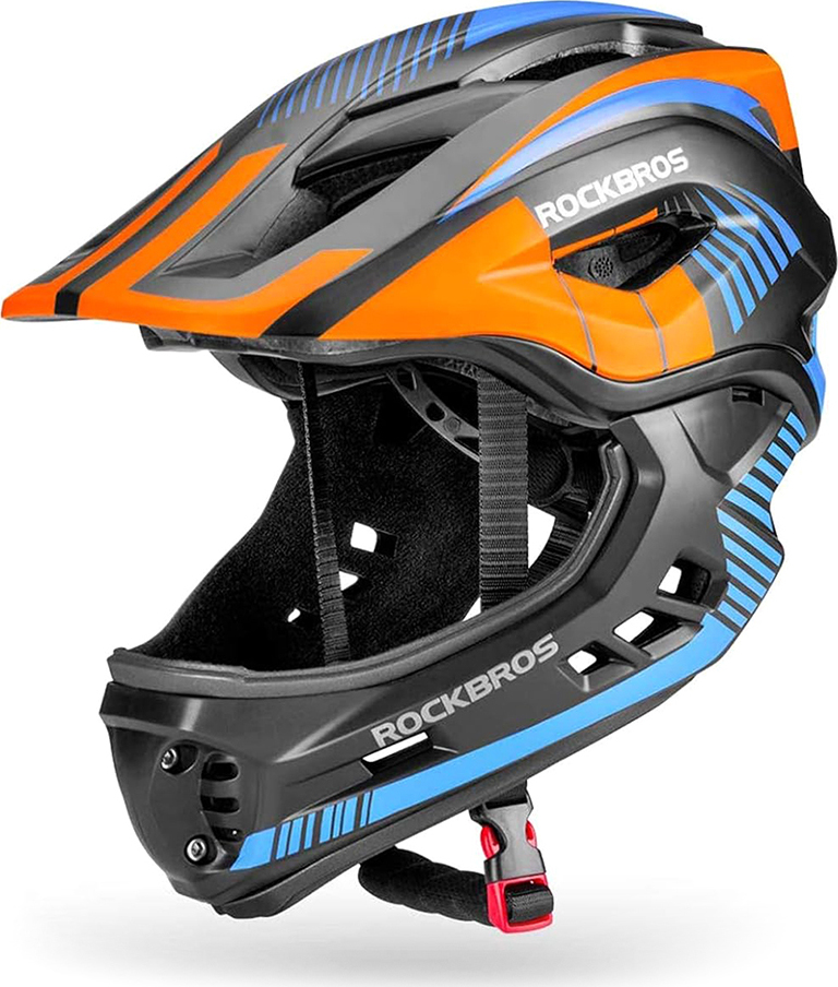 Dětská cyklistická helma Rockbros TT-32SOBL-S s odnímatelnou bradou, velikost S - černo-oranžová