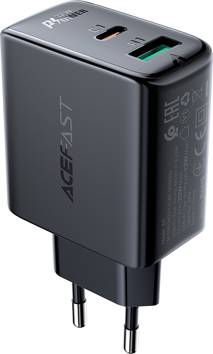 Nabíječka Acefast do zásuvky USB typu C / USB 32W, PPS, PD, QC 3.0, AFC, FCP černá (A5 černá)