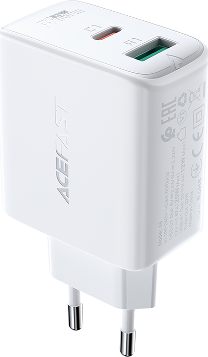 Nabíječka Acefast do zásuvky USB typu C / USB 32W, PPS, PD, QC 3.0, AFC, FCP bílá (A5 bílá)
