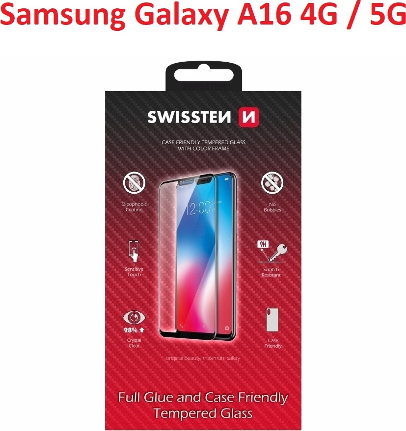 SKLO SWISSTEN FULL GLUE, COLOR FRAME, CASE FRIENDLY PRO SAMSUNG A166B / A165F GALAXY A16 5G / 4G ČERNÉ