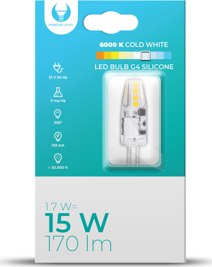 LED žárovka G4 Silikon 1,7W 12V 6000K 170lm Forever Light