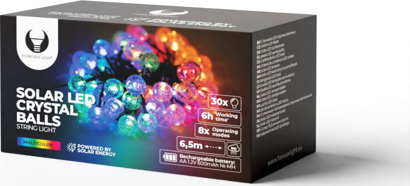 Levně Solární LED řetězová světla KŘIŠŤÁLOVÉ KOULE SCB61 6,5m 30 koulí vícebarevná Forever Light