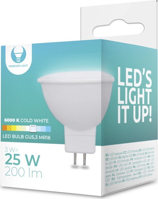LED žárovka GU5,3 MR16 3W 12V 6000K 240lm Forever Light