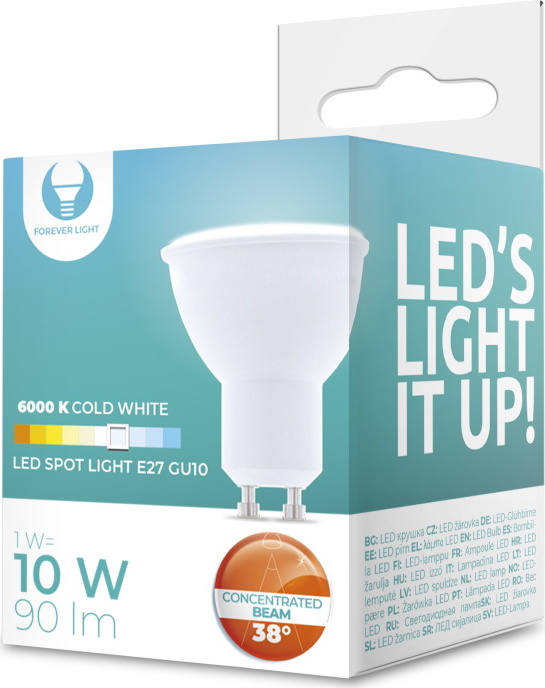 LED žárovka GU10 1W 230V 6000K 90lm 38° Forever Light
