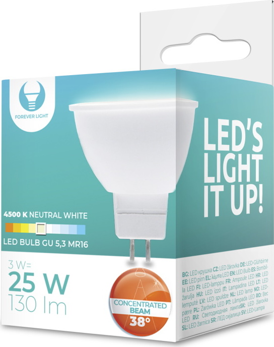 LED žárovka GU5,3 MR16 3W 12V 4500K 130lm 38° Forever Light