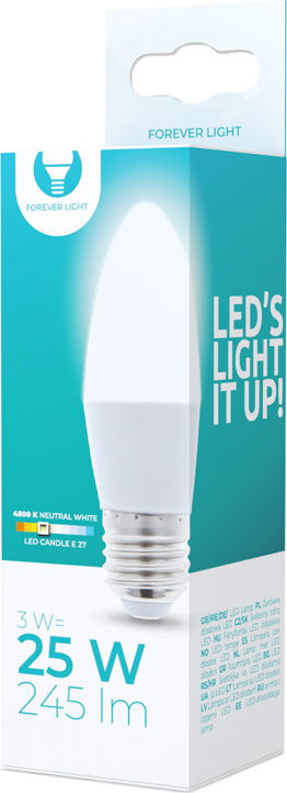 LED žárovka E27 C37 3W 230V 4500K 245lm Forever Light