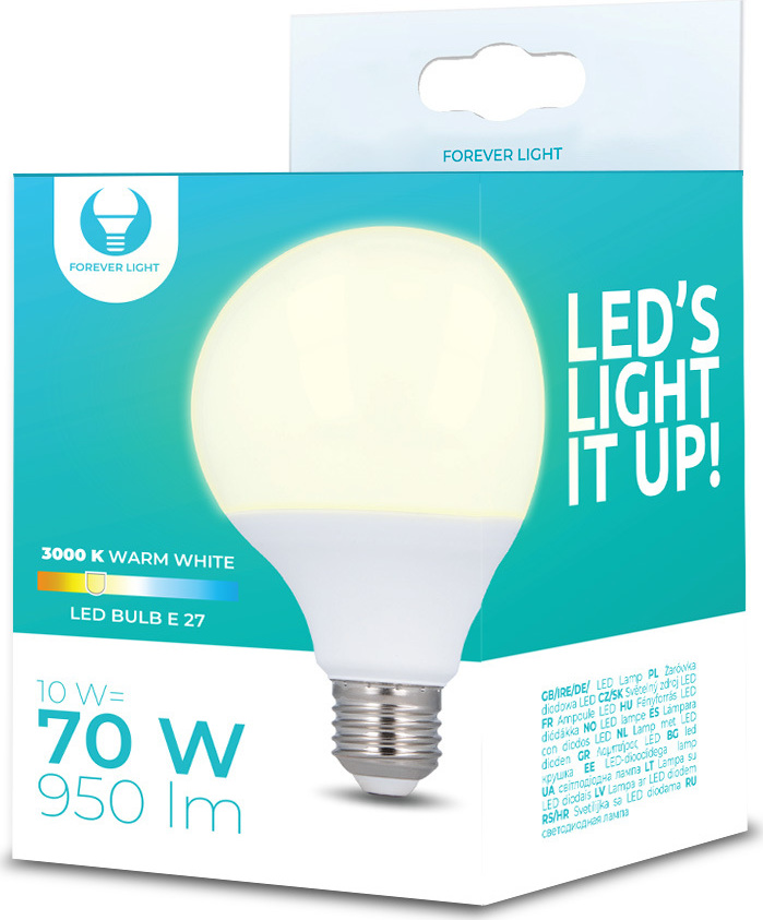 LED žárovka E27 G95 10W 230V 3000K 950lm Forever Light