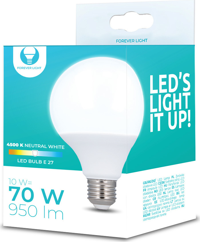 LED žárovka E27 G95 10W 230V 4500K 950lm Forever Light