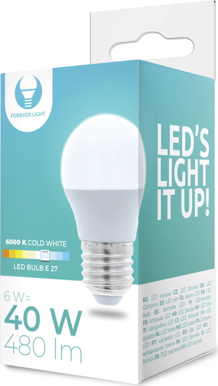 LED žárovka E27 G45 6W 230V 6000K 480lm Forever Light
