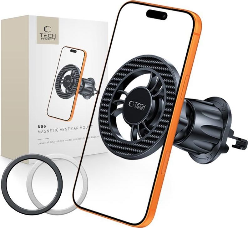 TECH-PROTECT N56 magnetický MagSafe držák na telefon do větrací mřížky automobilu, carbon black