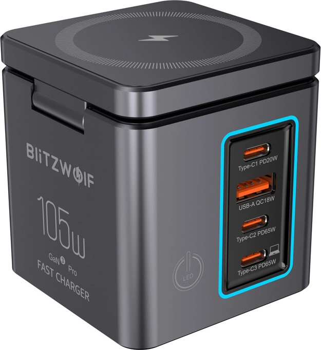 Blitzwolf BW-i113 GaN, USB-A, 3xUSB-C, 105W síťová nabíječka