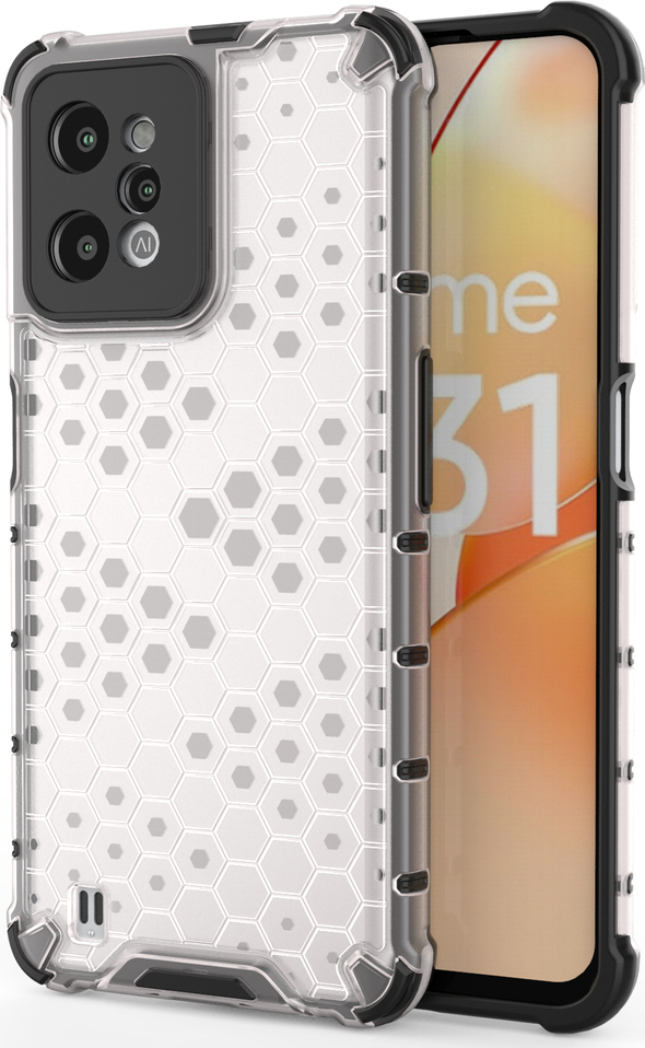Průhledný pancéřový kryt s gelovým rámečkem Honeycomb pro Realme C31