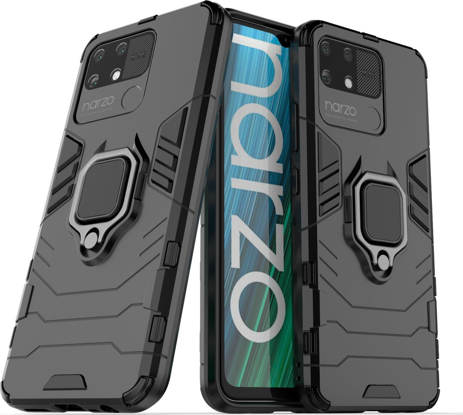 Odolný hybridní kryt Ring Armor + magnetický držák Realme Narzo 50A černý