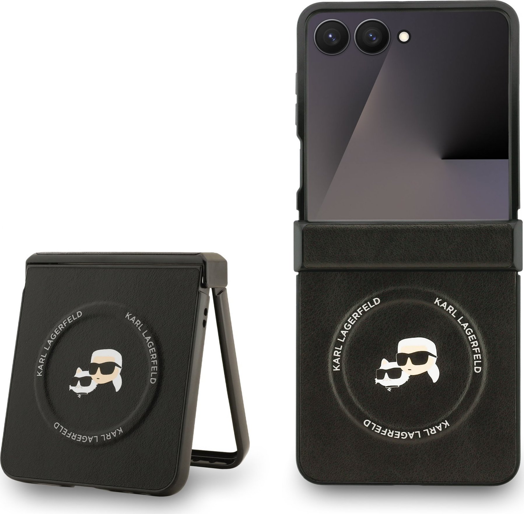 Karl Lagerfeld PU Karl and Choupette Heads Magnetic Zadní Kryt pro Samsung Galaxy Z Flip 7 Black